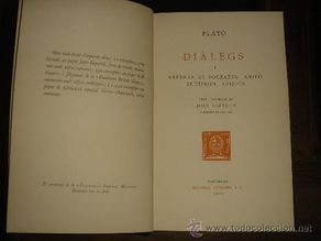 Livres anciens: Diàlegs (Diálogos) - Platón. Defensa de Sócrates. Critó Eutífron. Laques - Editorial Catalana (1924)